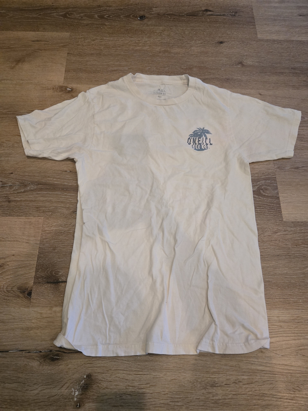 O'Neill White Short Sleeve Crew Tee with Blue Palm Logo